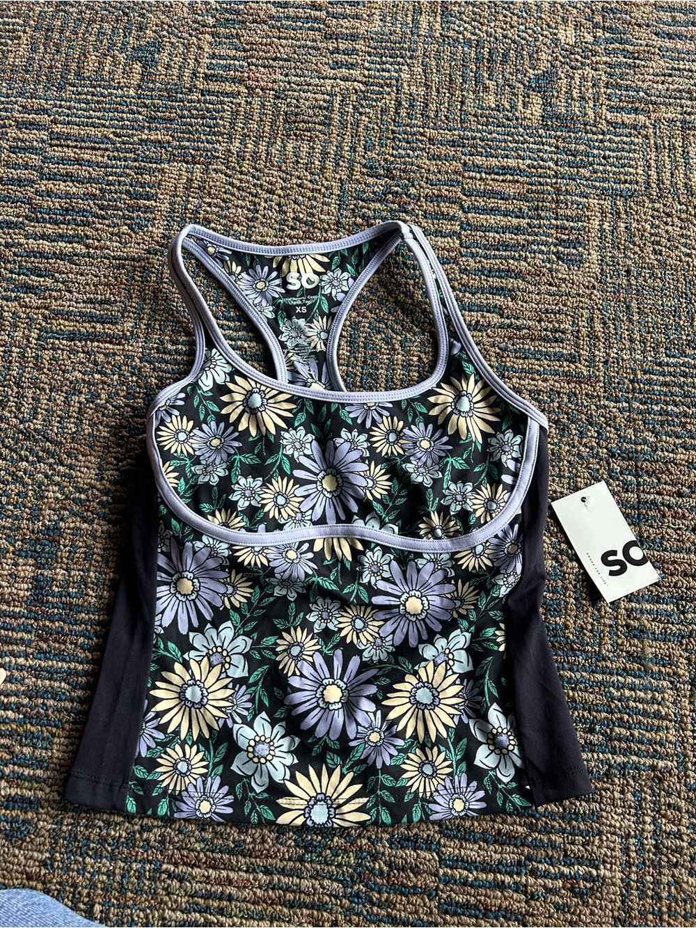 SO Black Floral Racerback One-Piece with Pastel Daisies